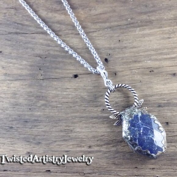 Dragonfly and Lapis Lazuli Pendant Necklace - Picture 2 of 5
